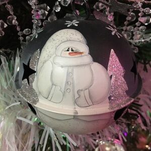 Snowman Holiday Bell Ornament - Black and White